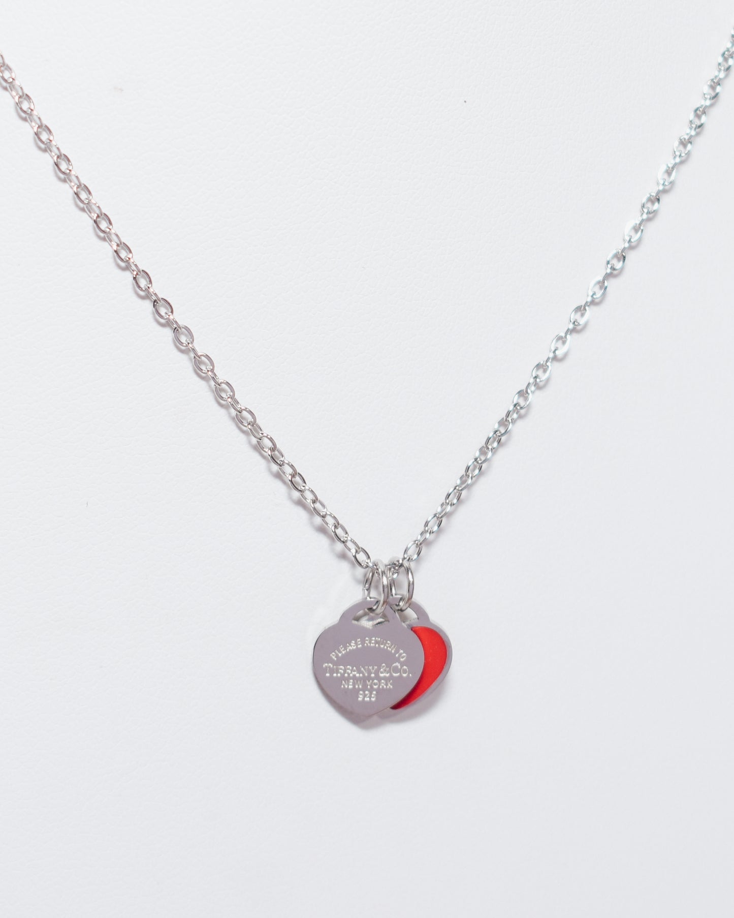 TC Red & Silver Dainty Double Heart Necklace