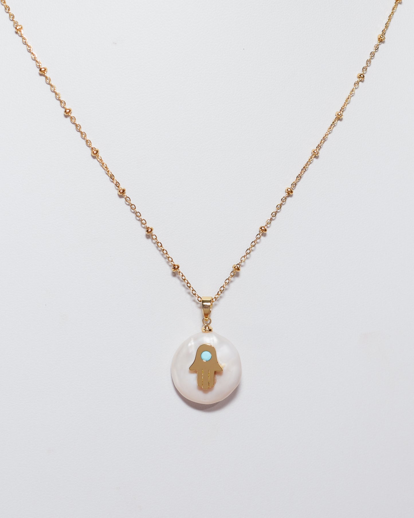Hamsa Turquoise & Pearl Necklace