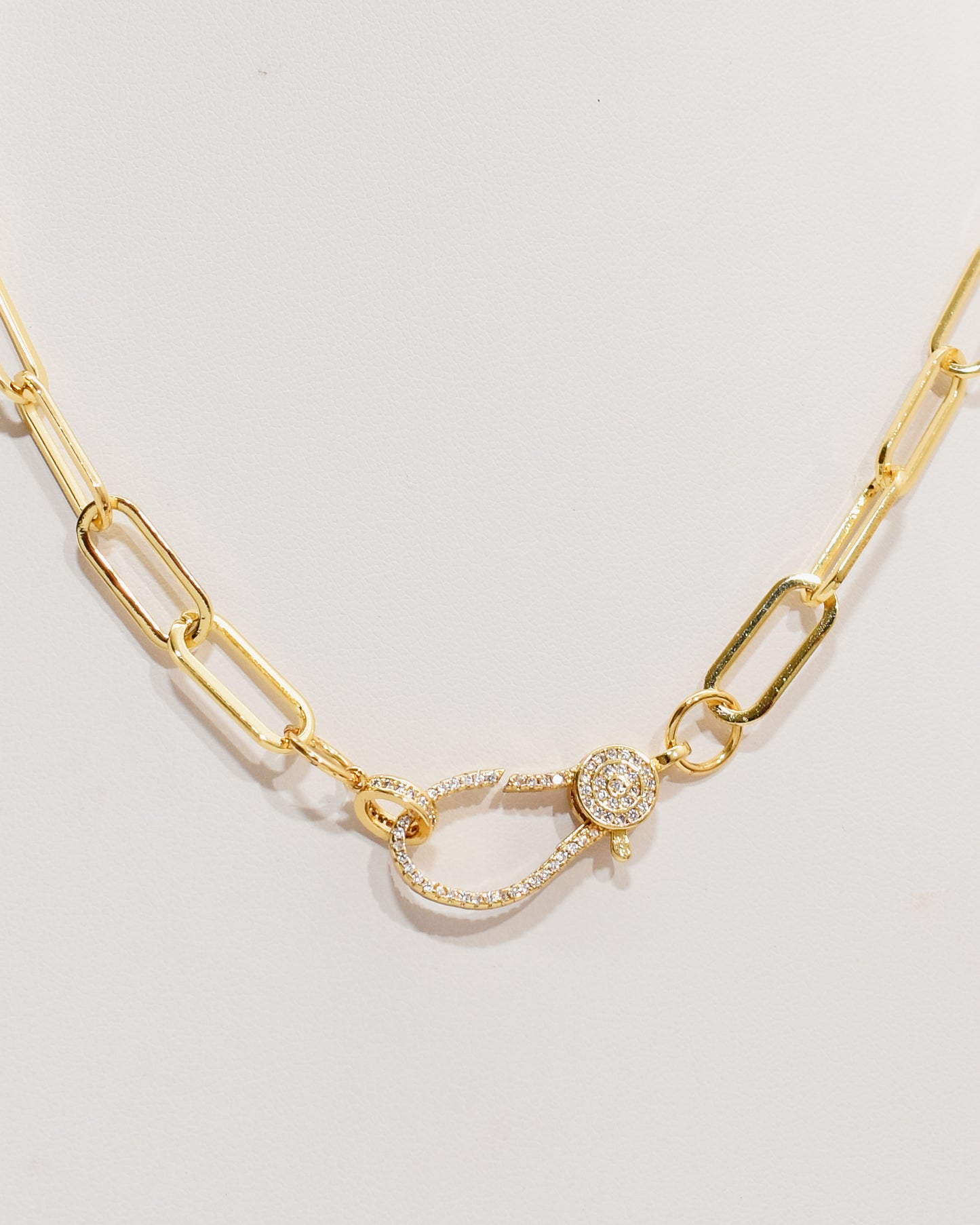 Carabiner Micro Pave Large Paperclip Necklace