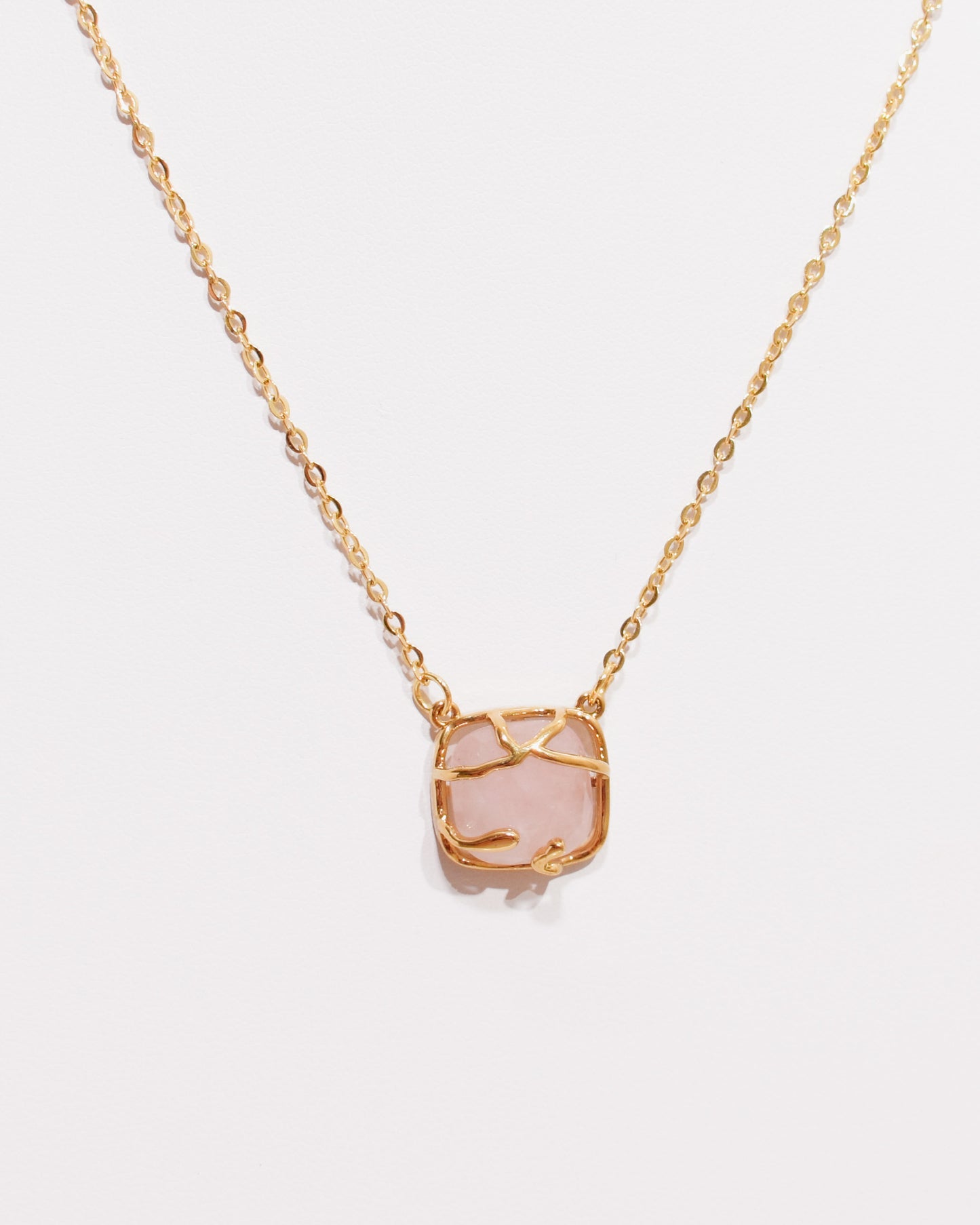 Rose Quartz Molten Drip Connector Necklace