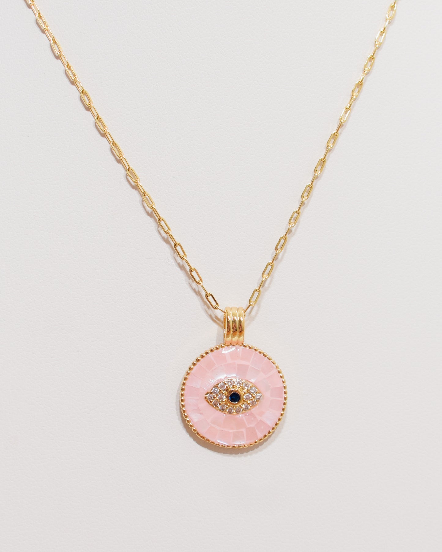 Pink Evil Eye Mother of Pearl Necklace
