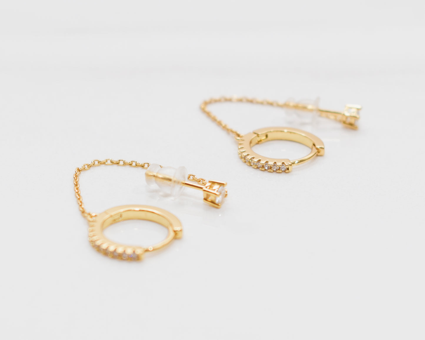 Double Pierced Gold Pave Earrings