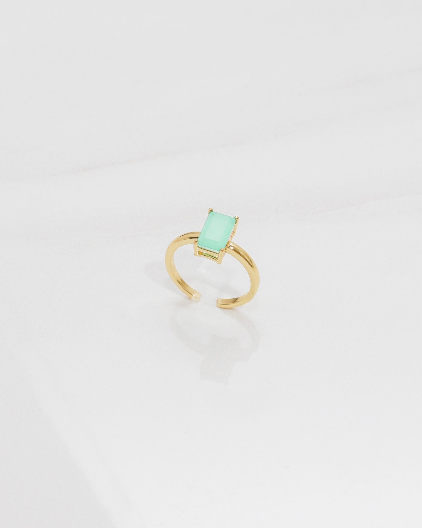 Rectangle Aventurine Gold Adjustable Ring