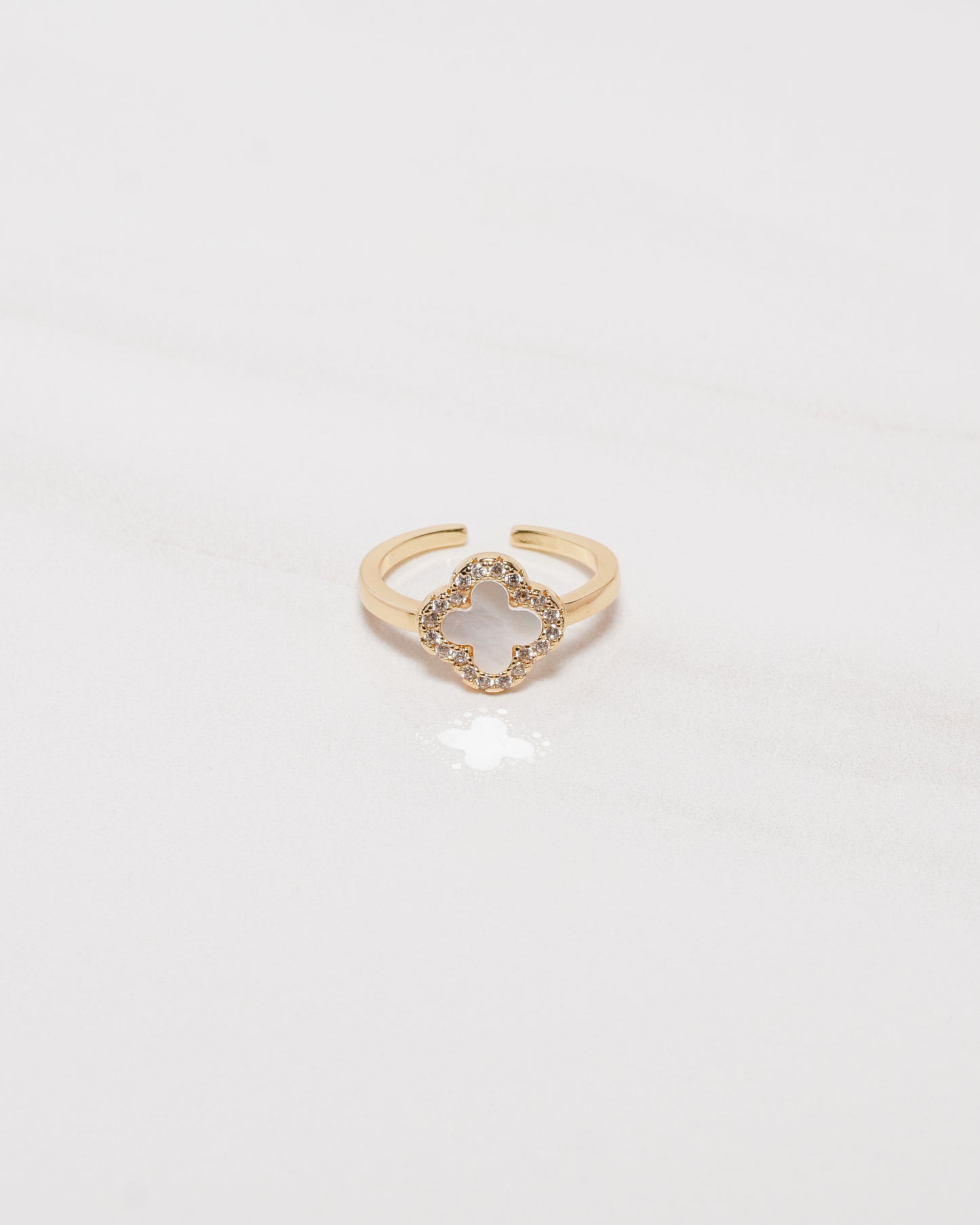 Clover Pave Mother of Pearl Ring