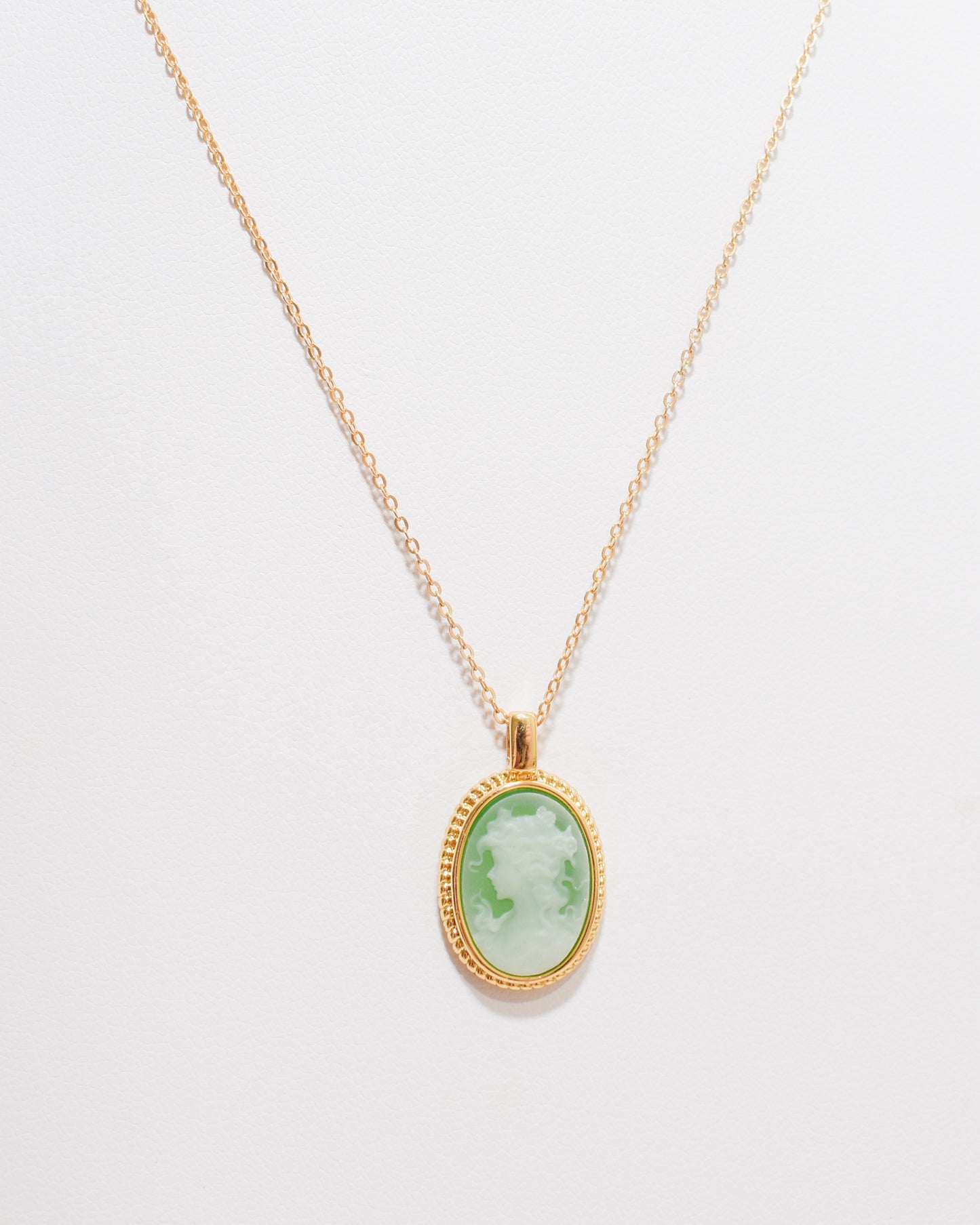 Green Agate Cameo Necklace