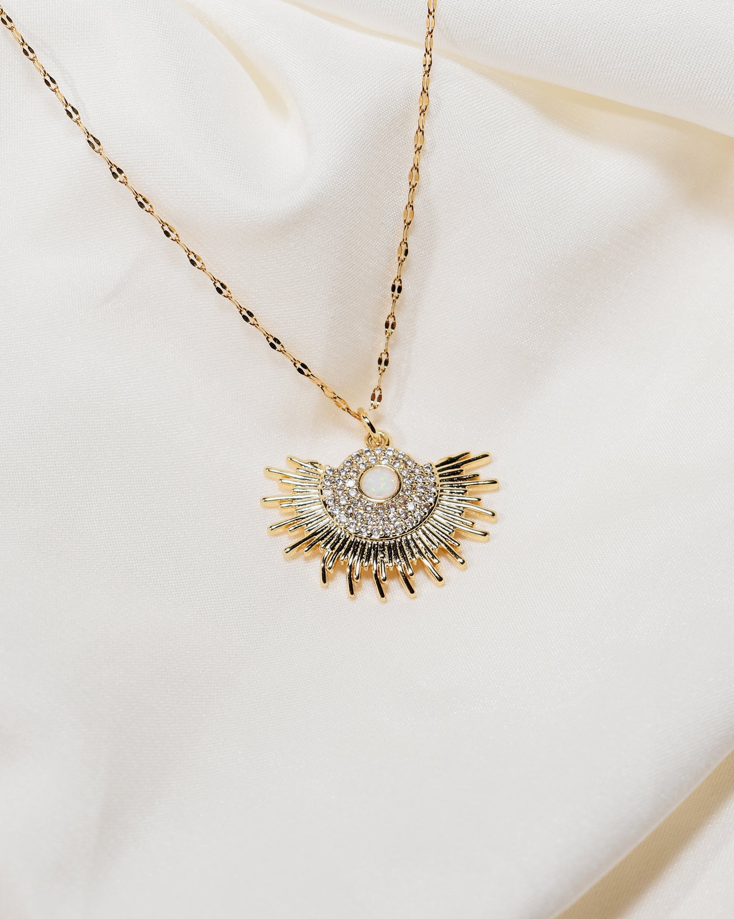 Starburst Fan CZ Opal Necklace