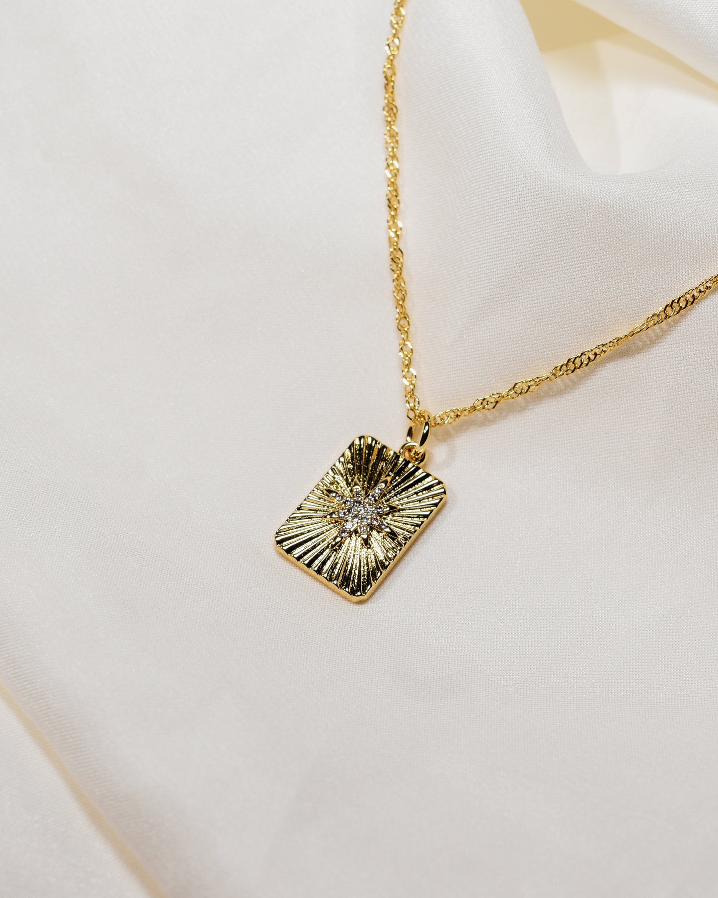 CZ Rectangle Starburst Necklace