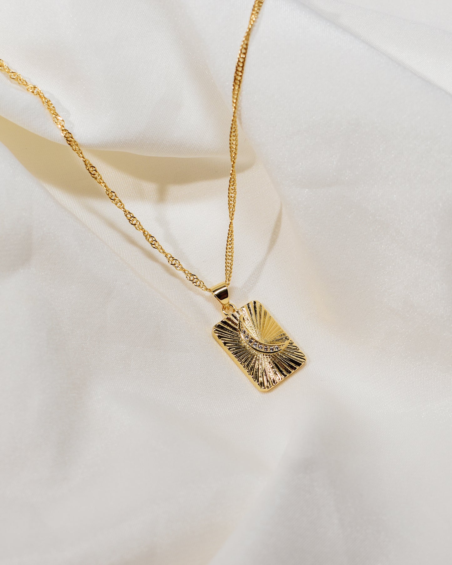 CZ Rectangle Moon Necklace