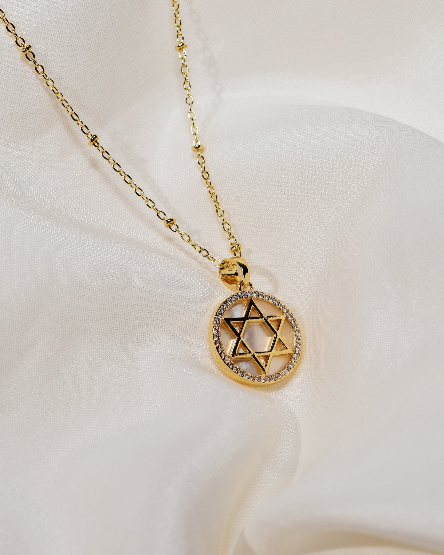 White Star of David Beaded Chain Necklace