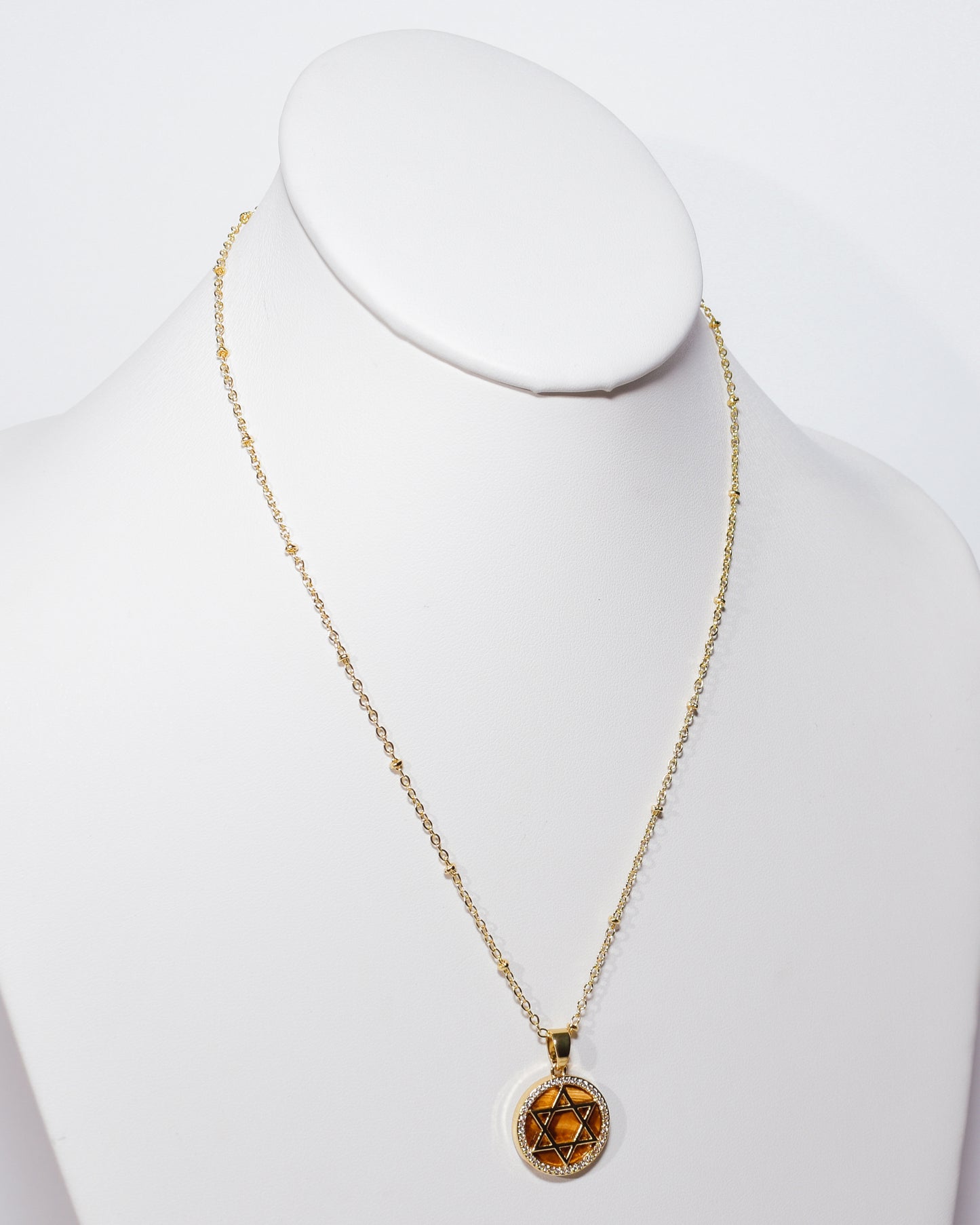 Tiger Eye Star of David Beaded Chain Necklace