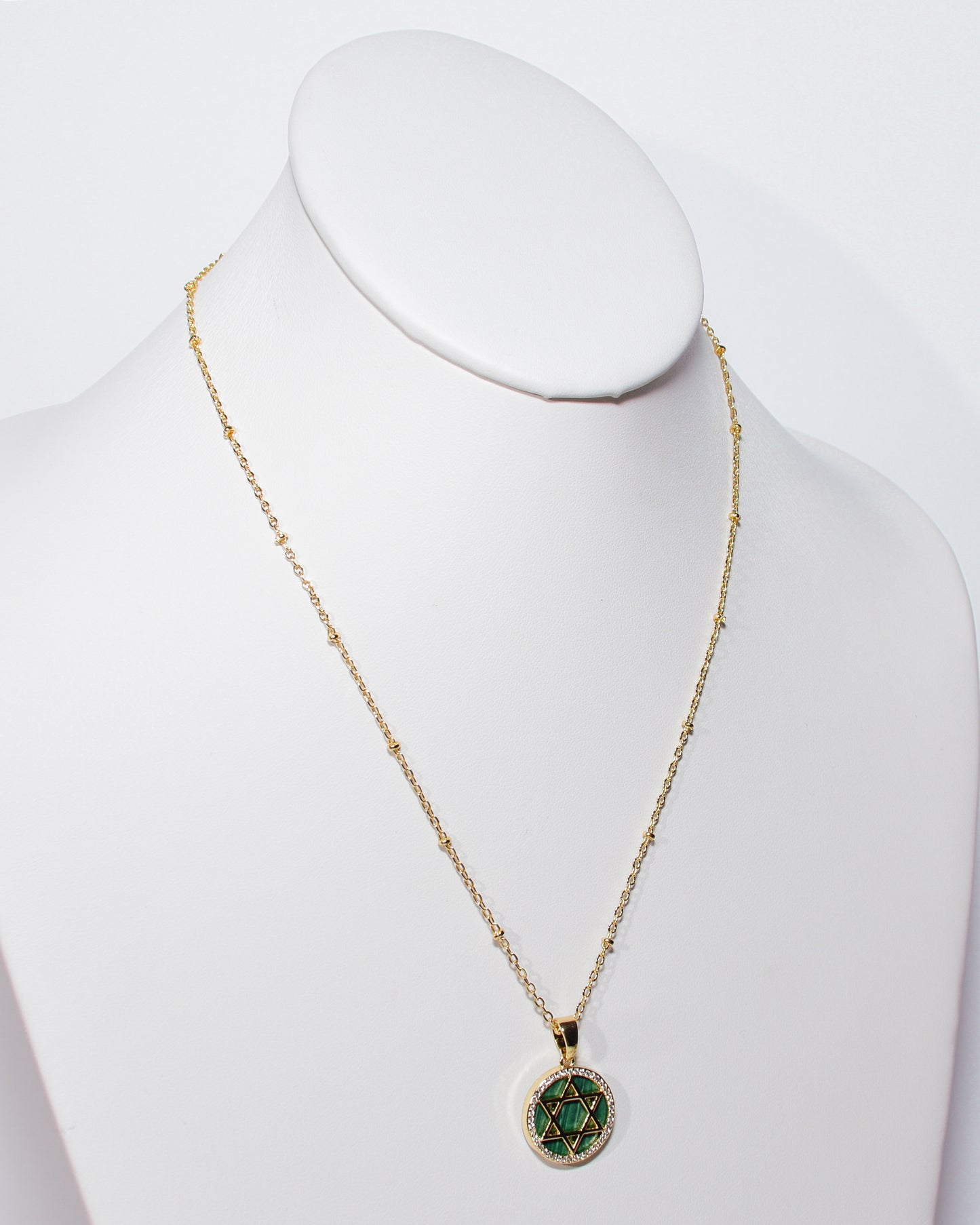 Malachite Star of David Beaded Chain Necklace