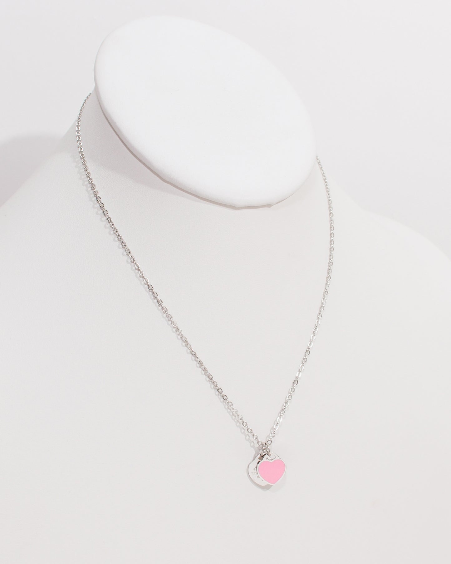 TC Pink & Silver Dainty Double Heart Necklace