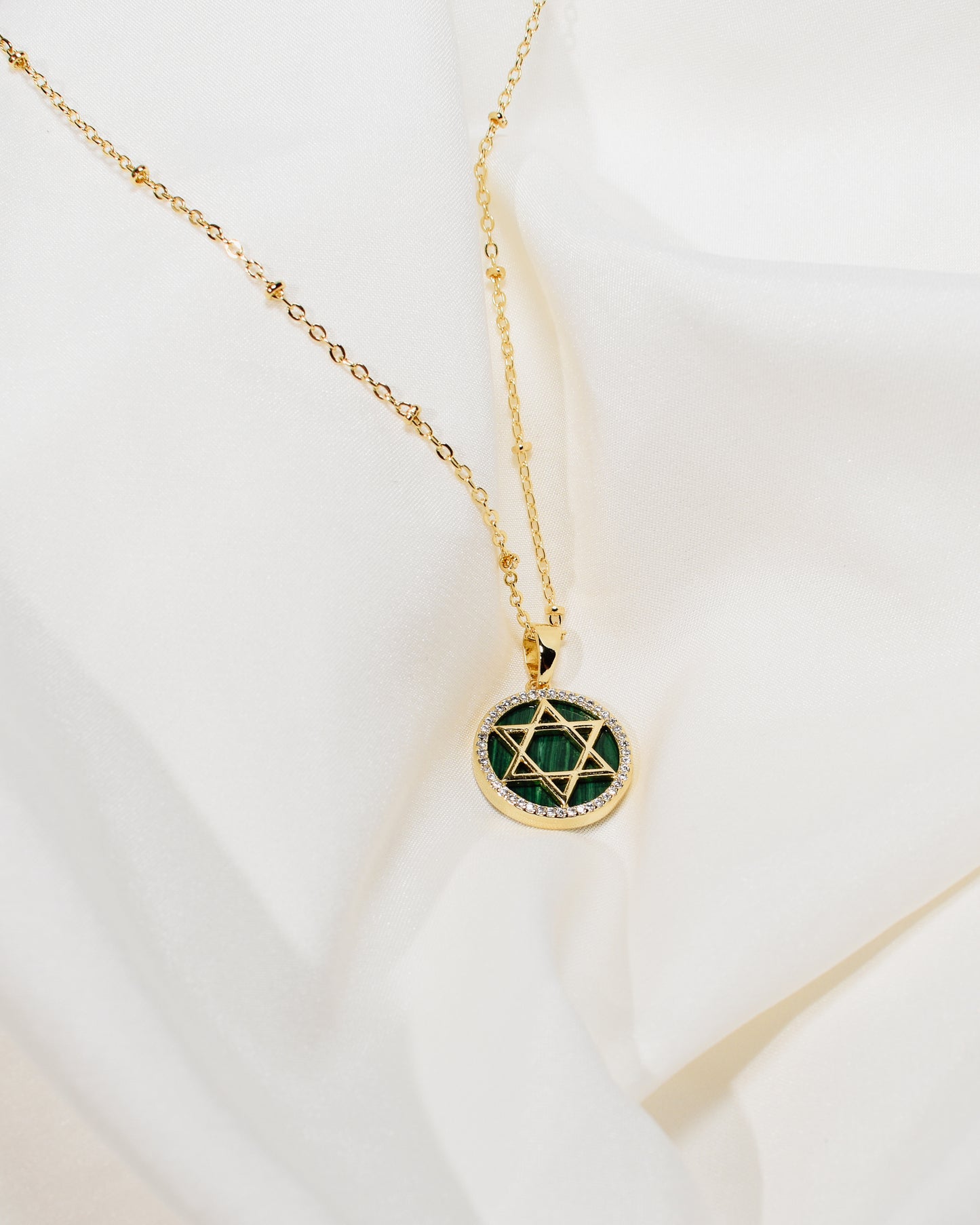 Malachite Star of David Beaded Chain Necklace