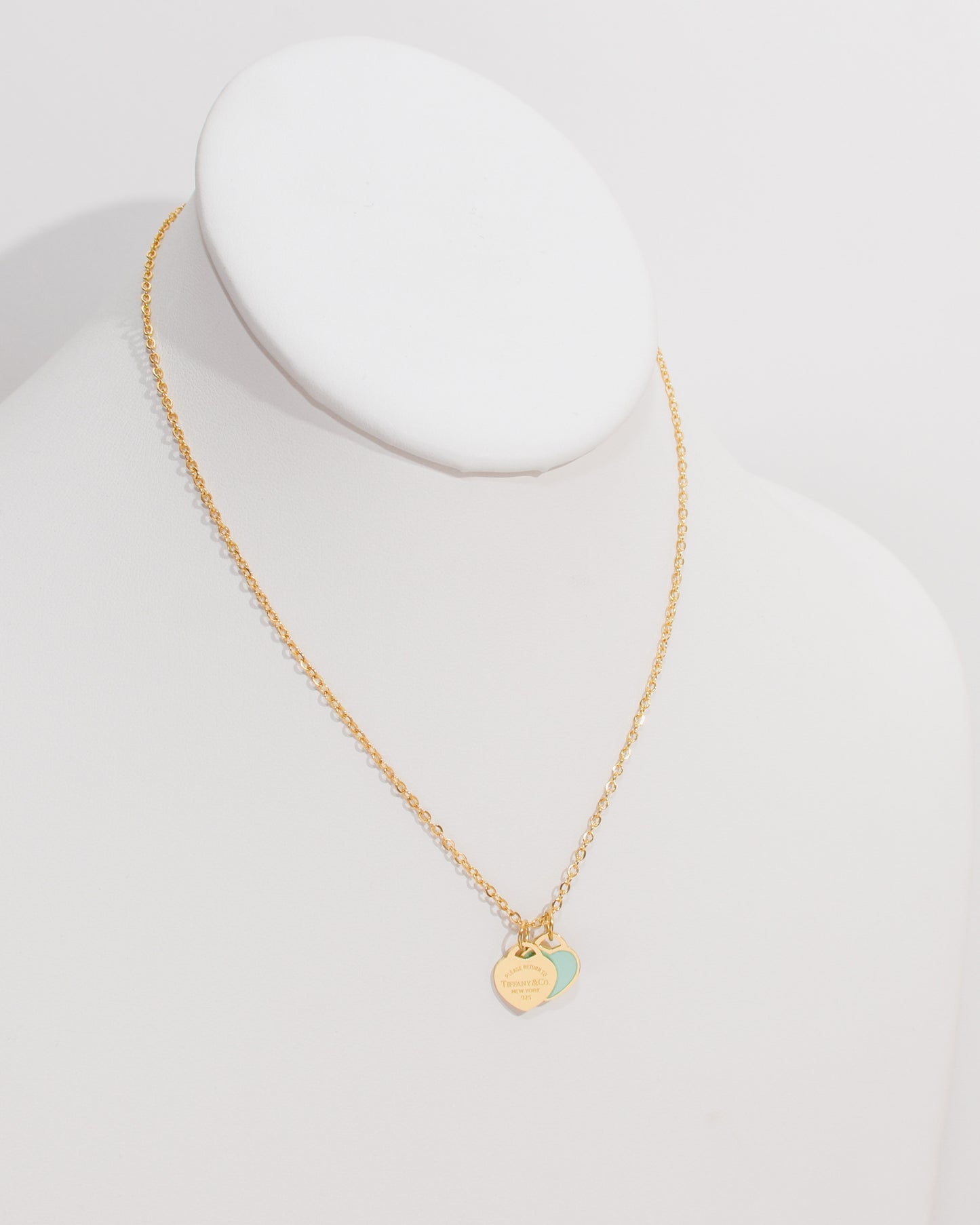 TC Turquoise Blue & Gold Dainty Double Heart Necklace