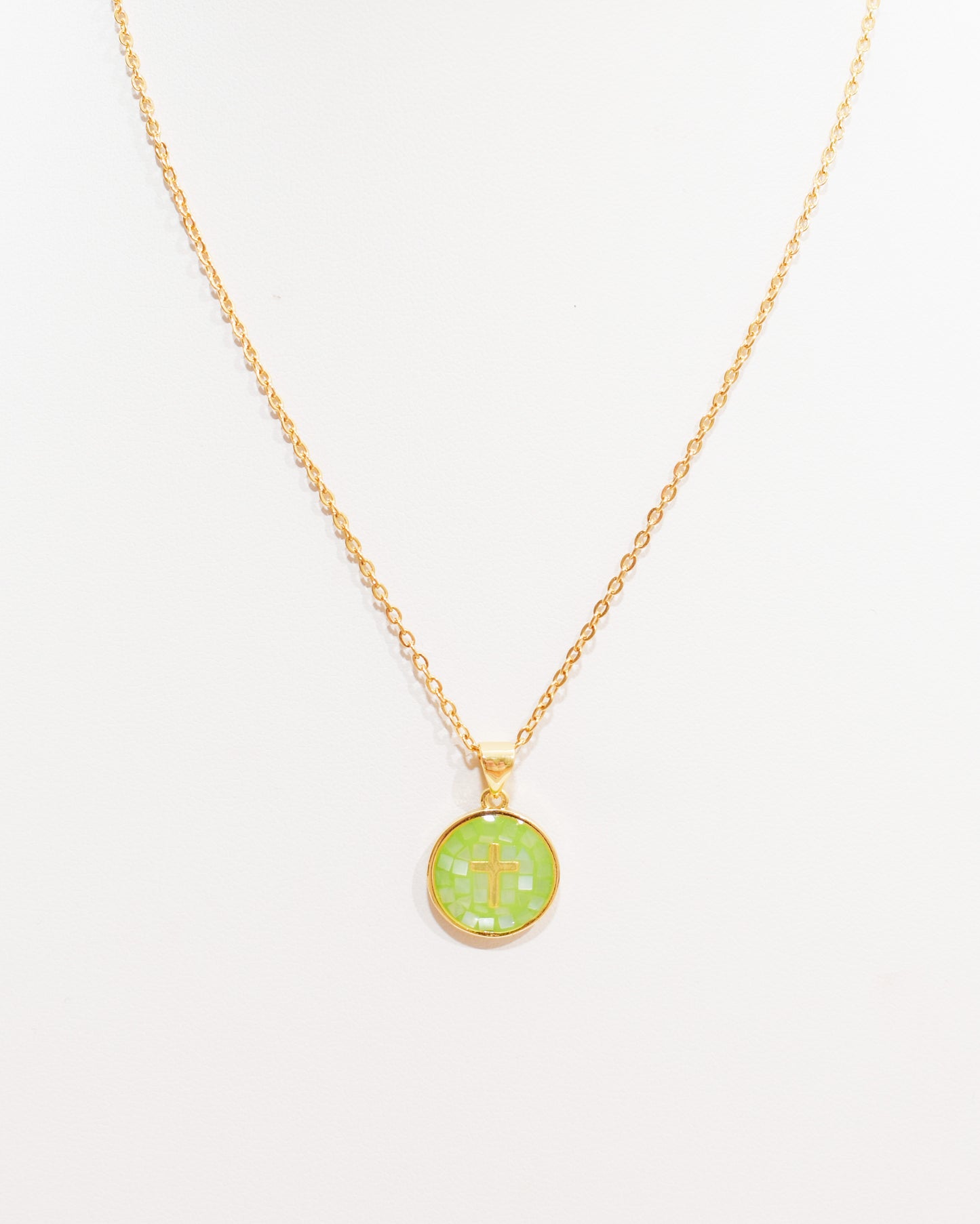 Round Cross Mother of Pearl Necklace