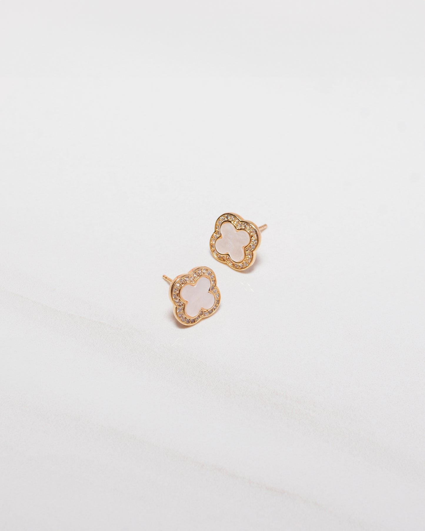 Clover Mother of Pearl Micro Pave Studs