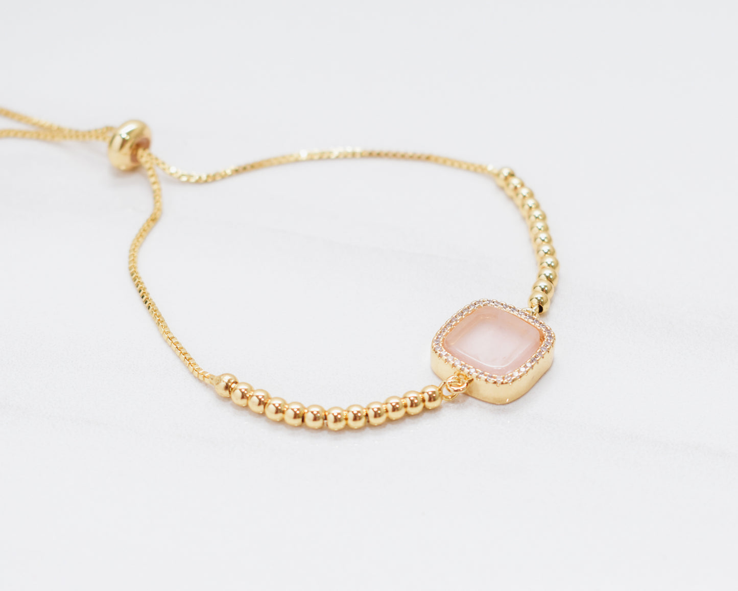 Rose Quartz Gold Bead Bracelet