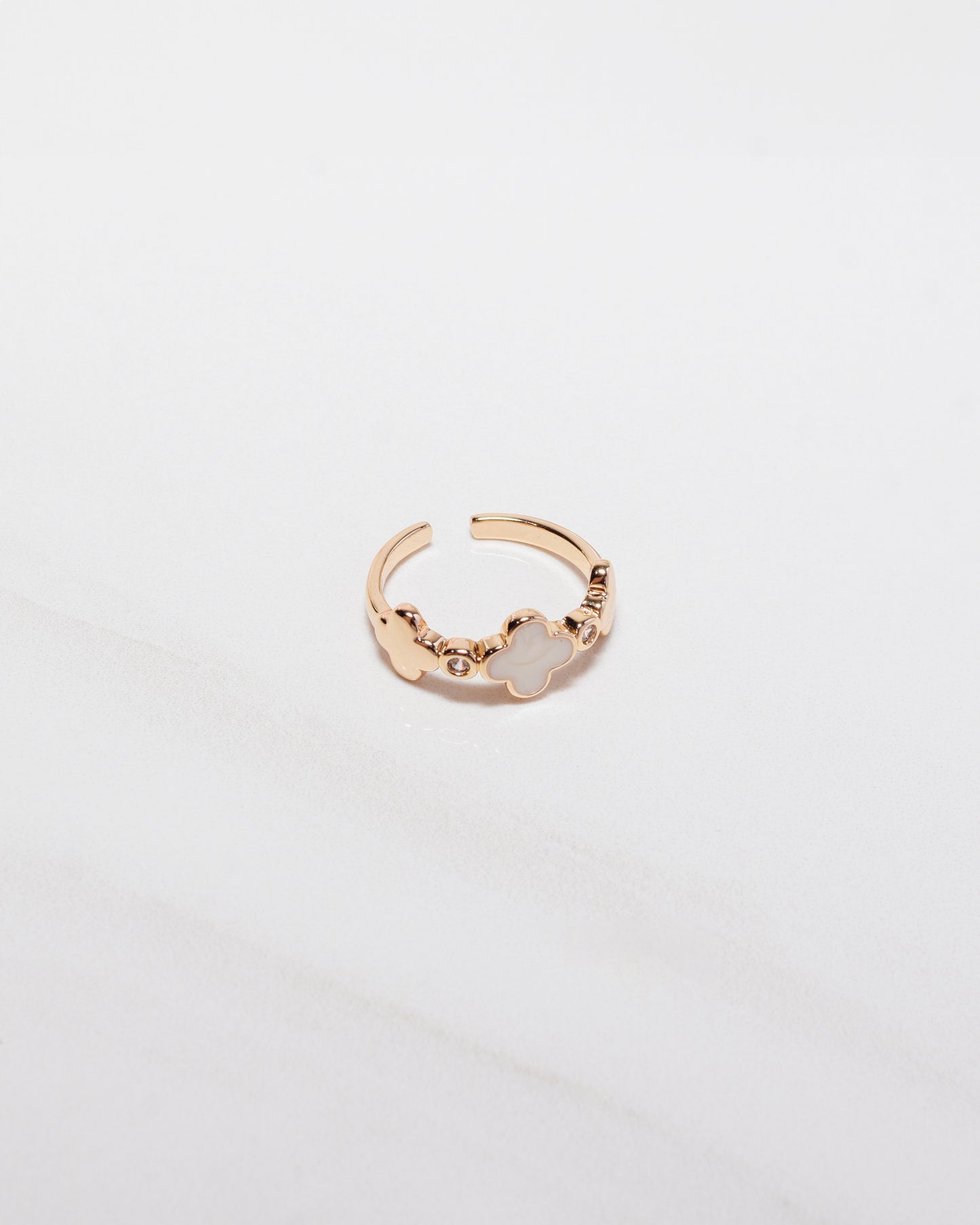 3 Clover Mother of Pearl CZ Ring