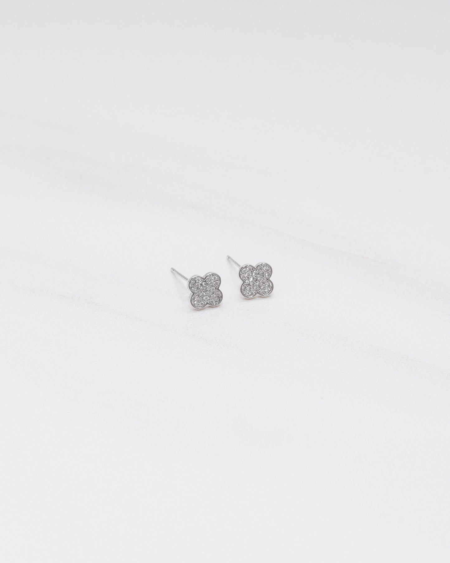Clover Silver Micro Pave Stud Earrings