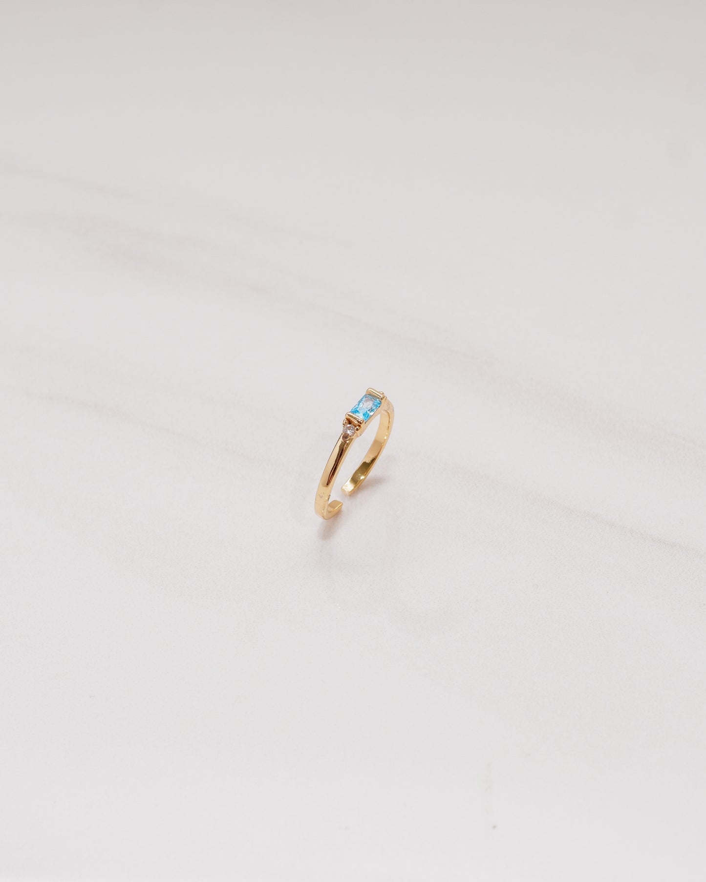 Dainty Blue Topaz Baguette Ring