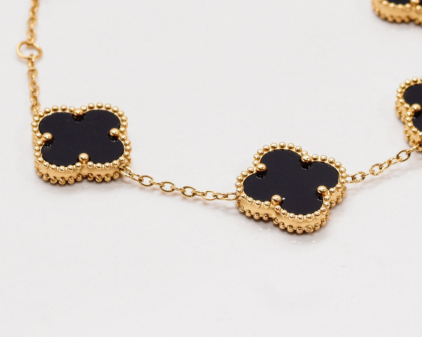 Clover Black Onyx 5 Motif Bracelet