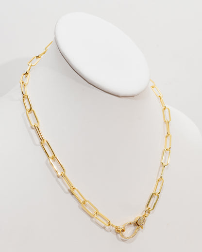 Carabiner Micro Pave Large Paperclip Necklace
