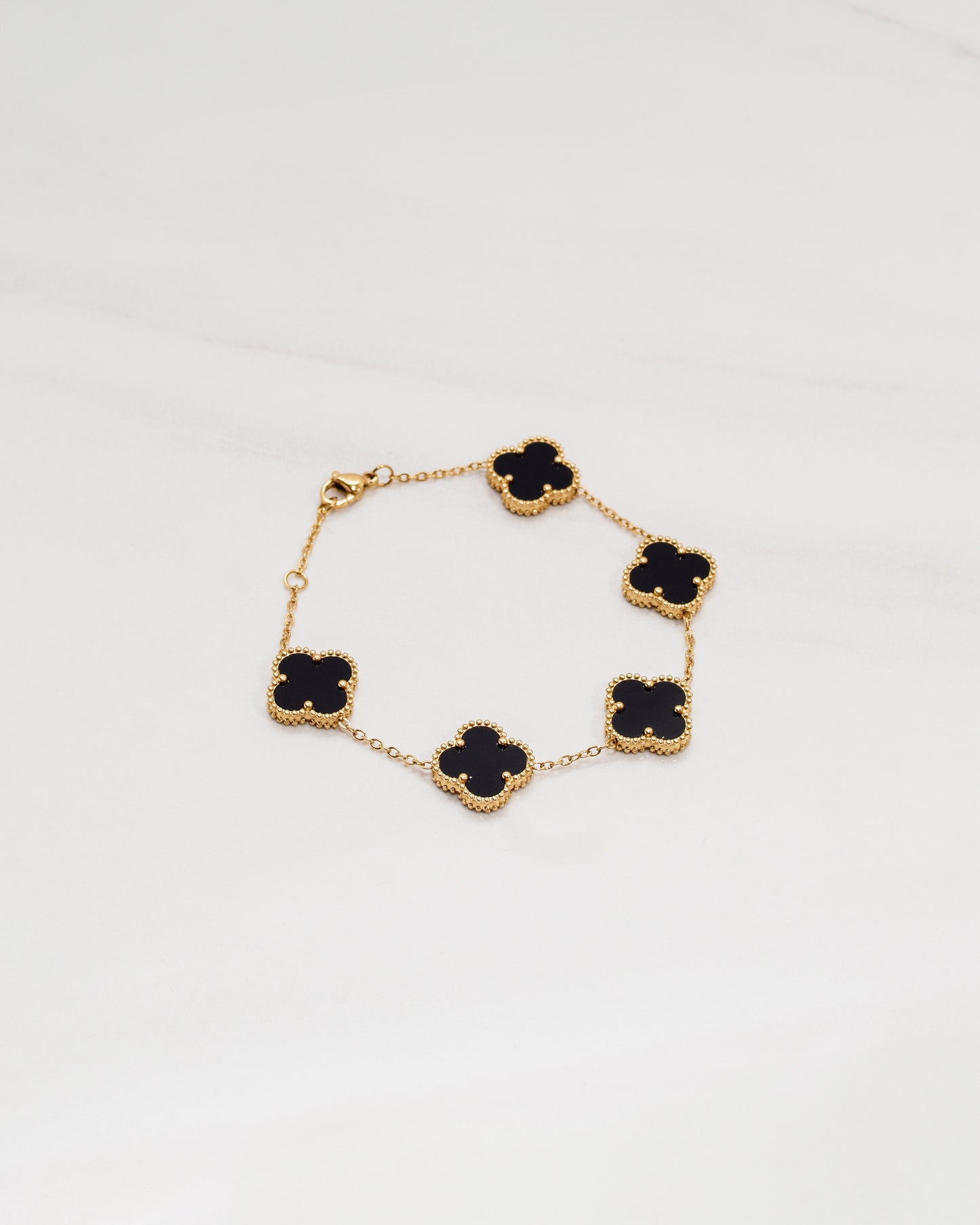Clover Black Onyx 5 Motif Bracelet