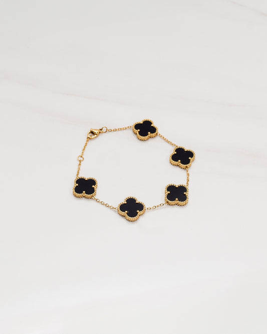 Clover Black Onyx 5 Motif Bracelet