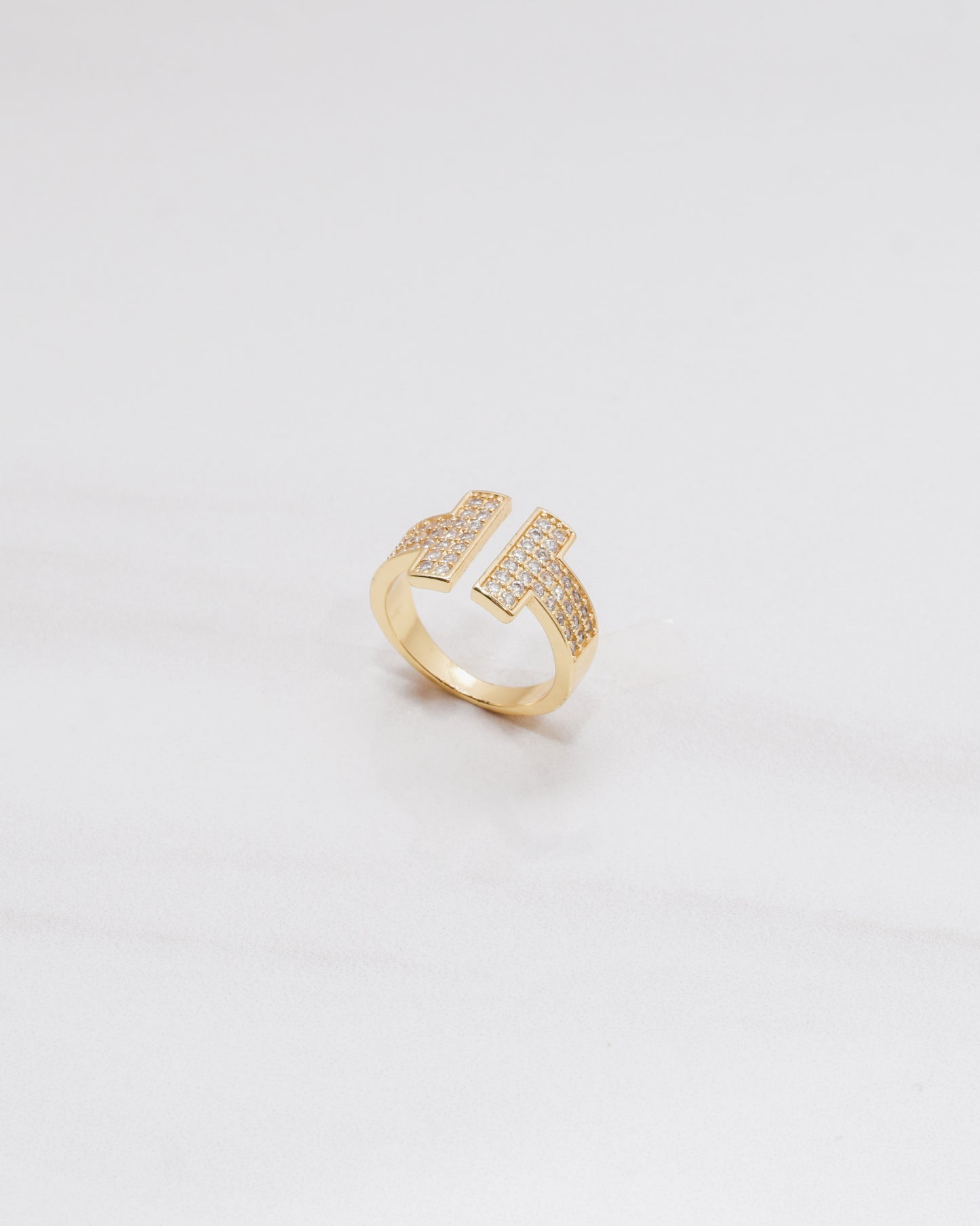 Double T Pave Open Crystal Ring