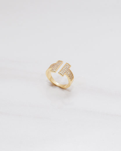 Double T Pave Open Crystal Ring