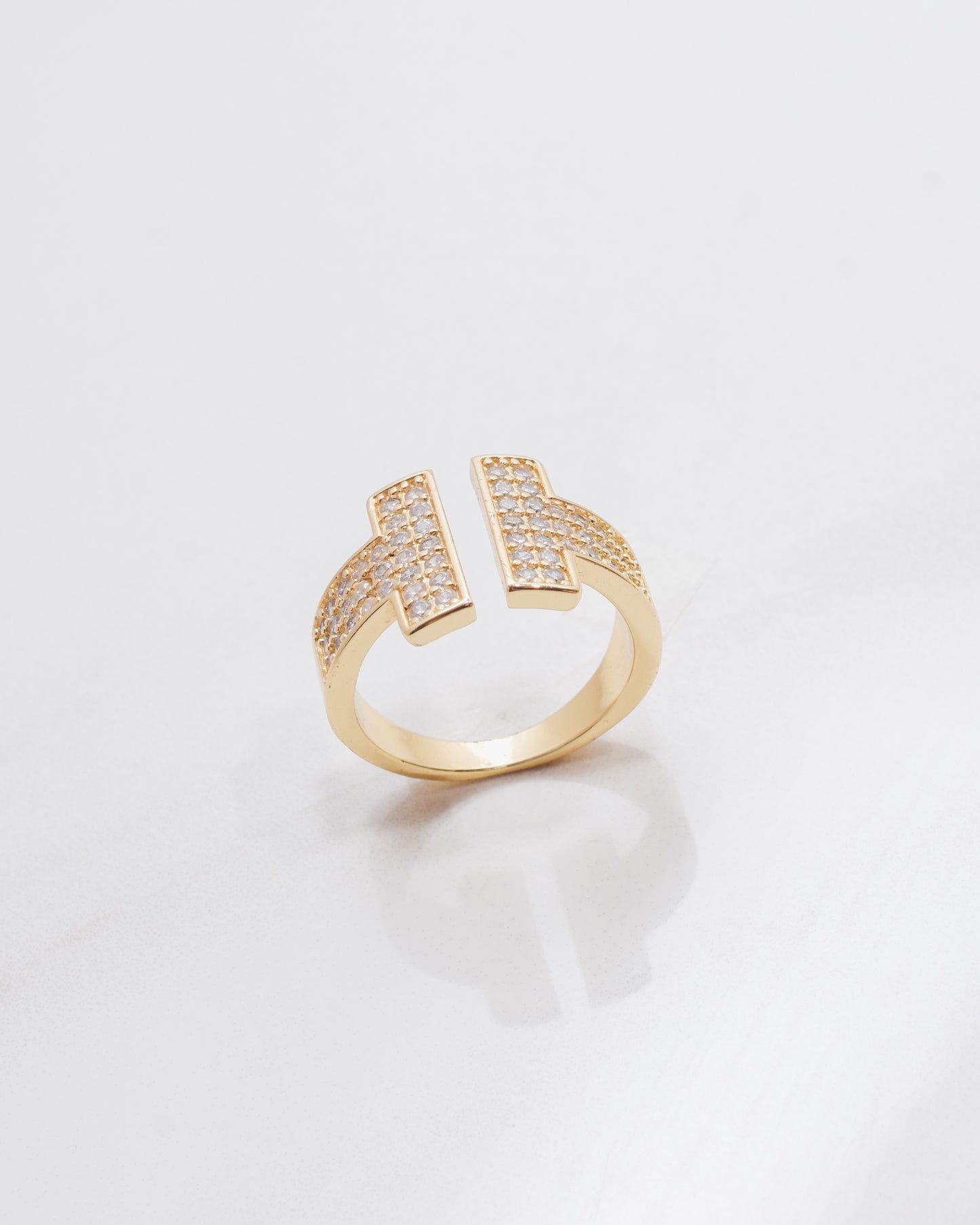 Double T Pave Open Crystal Ring