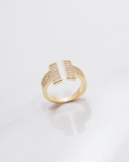 Double T Pave Open Crystal Ring