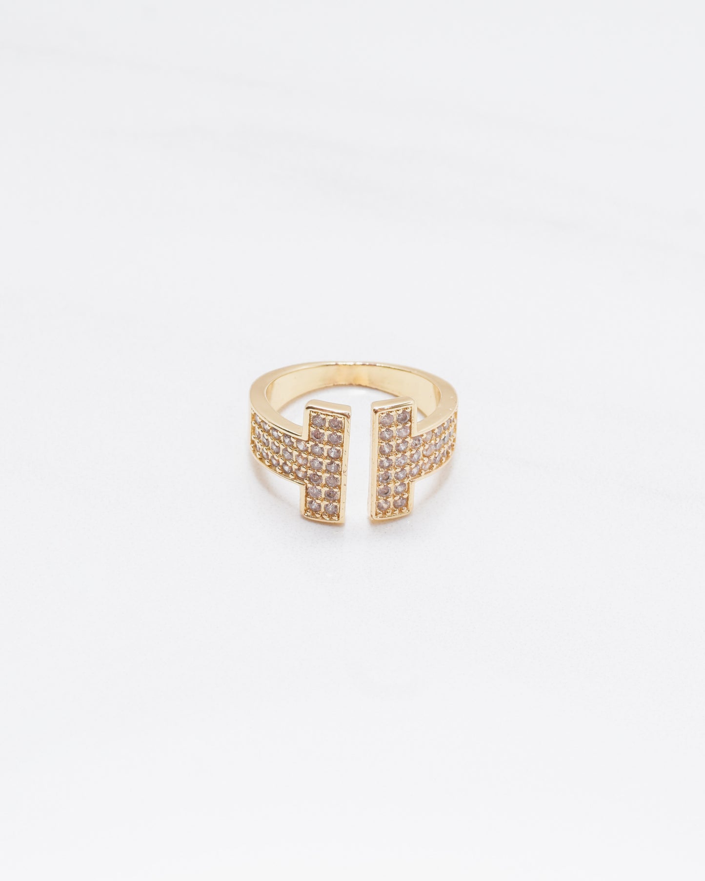 Double T Pave Open Crystal Ring