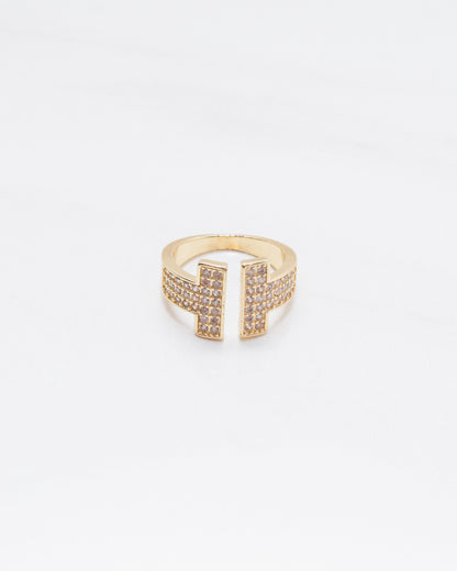 Double T Pave Open Crystal Ring