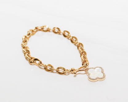 Clover Mother of Pearl Pave Bracelet