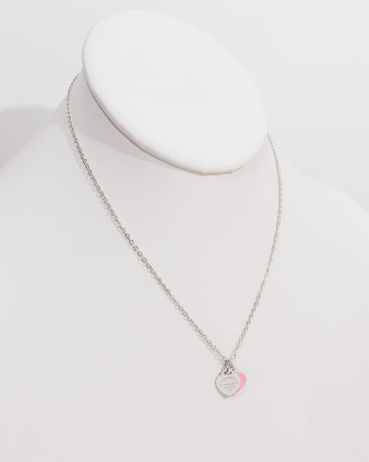 TC Pink & Silver Dainty Double Heart Necklace