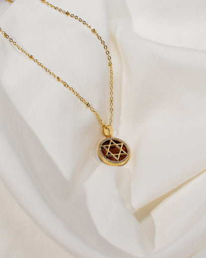 Tiger Eye Star of David Beaded Chain Necklace