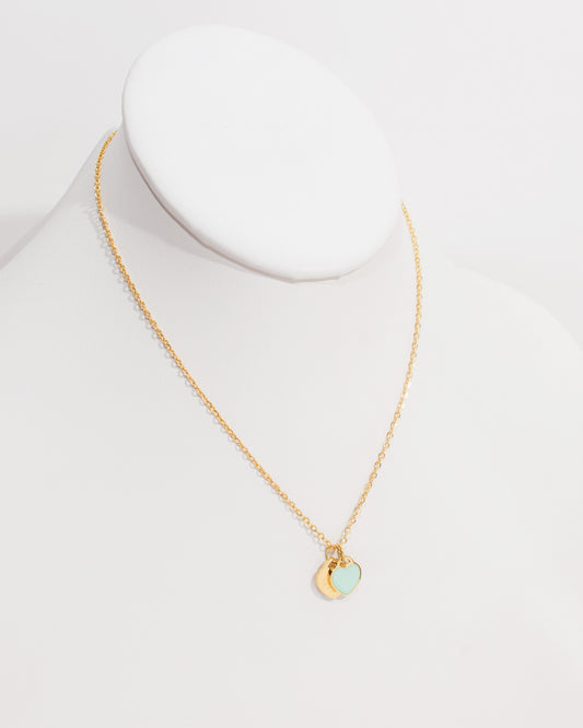 TC Turquoise Blue & Gold Dainty Double Heart Necklace