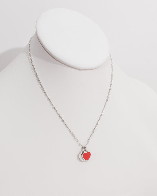 TC Red & Silver Dainty Double Heart Necklace