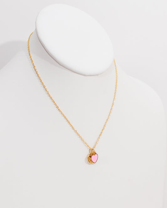 TC Pink & Gold Dainty Double Heart Necklace