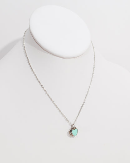 TC Turquoise Blue & Silver Dainty Double Heart Necklace