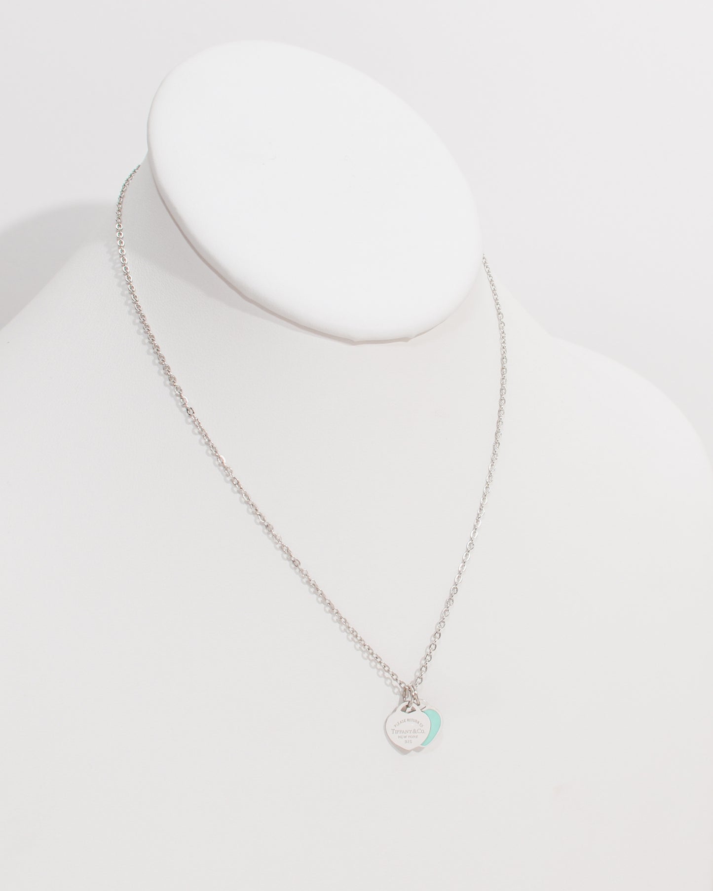 TC Turquoise Blue & Silver Dainty Double Heart Necklace