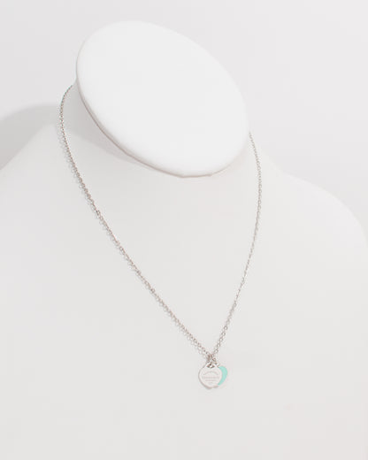 TC Turquoise Blue & Silver Dainty Double Heart Necklace