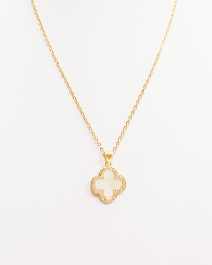 Clover Mother of Pearl CZ Necklace