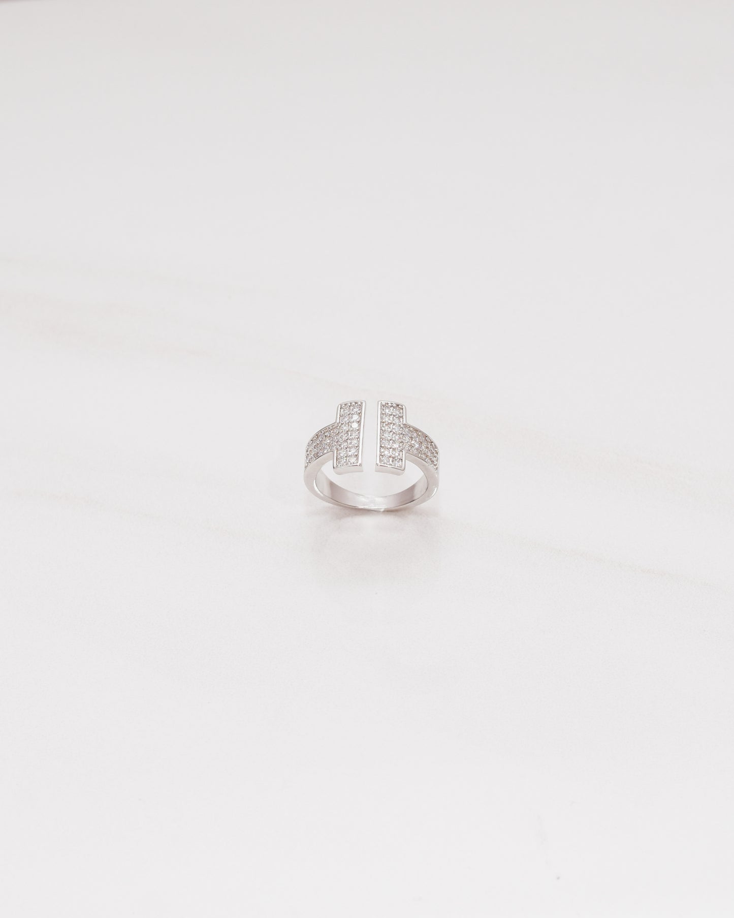 Double T Pave Open Crystal Ring