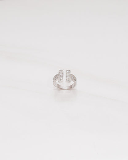 Double T Pave Open Crystal Ring