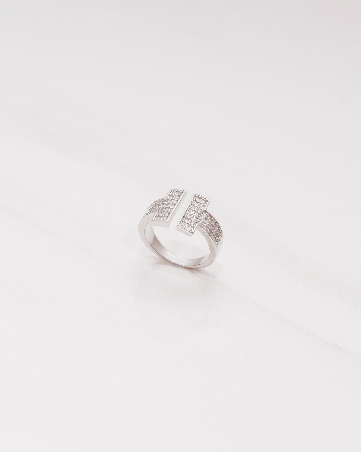 Double T Pave Open Crystal Ring