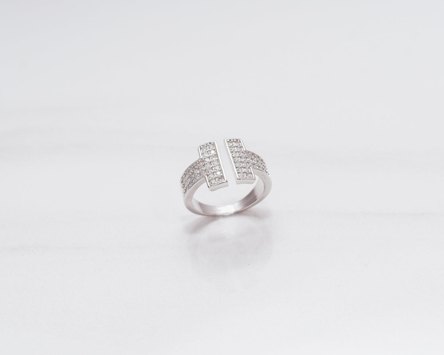 Double T Pave Open Crystal Ring