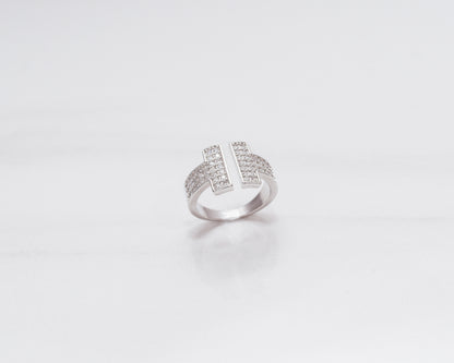 Double T Pave Open Crystal Ring