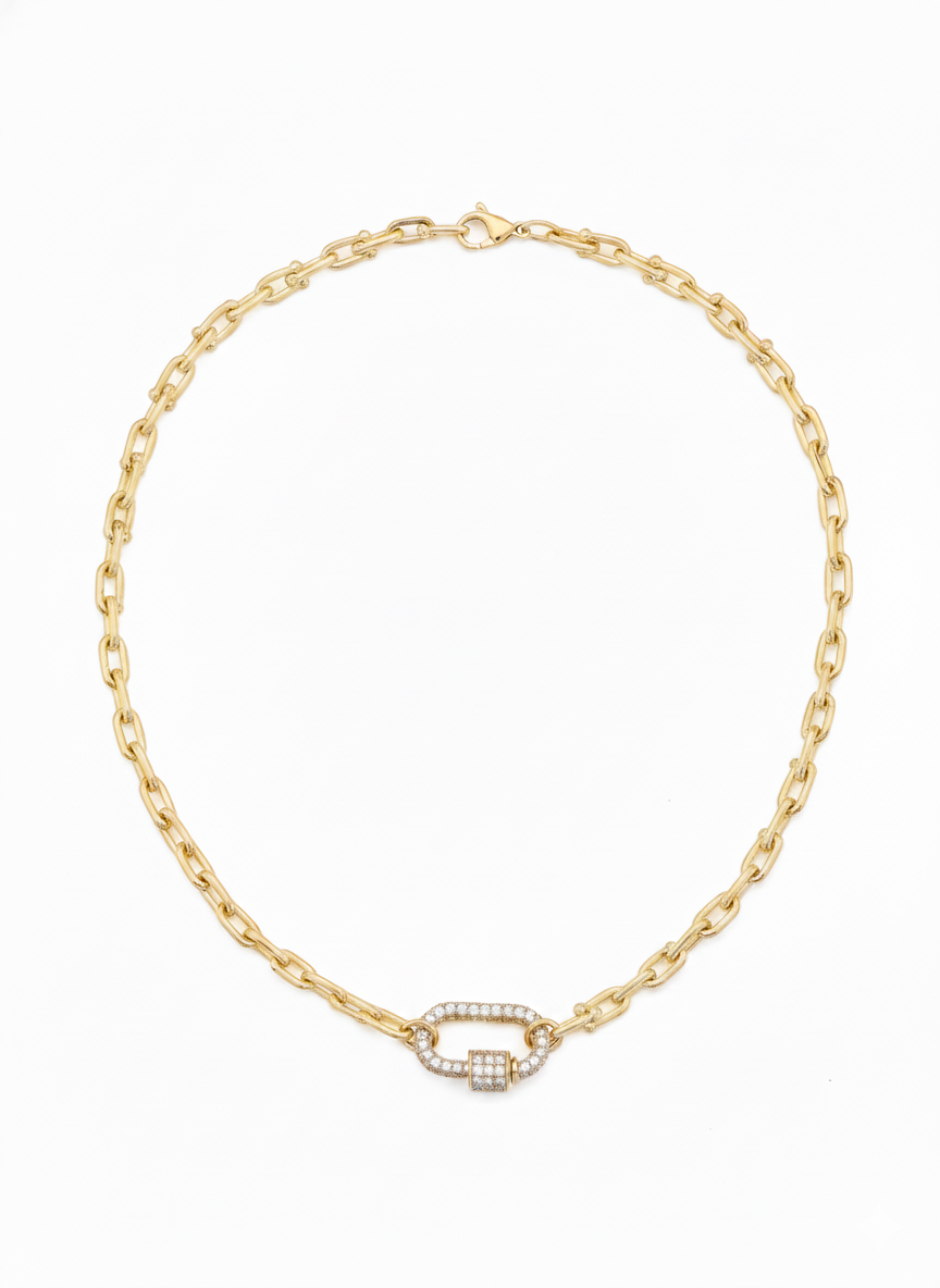 TC Link Necklace with Pavé Diamond Carabiner